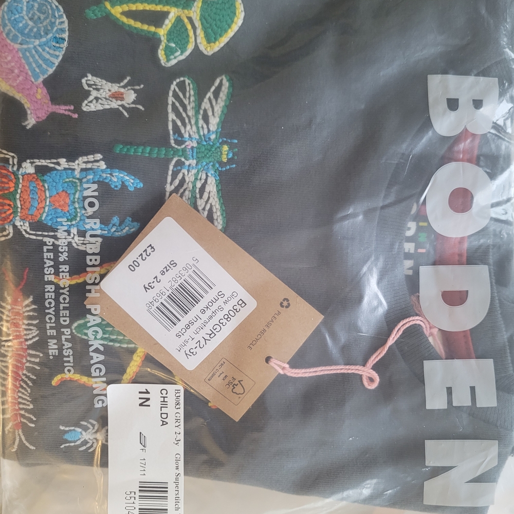 Boden Charcoal Dress with Colorful Embroidery